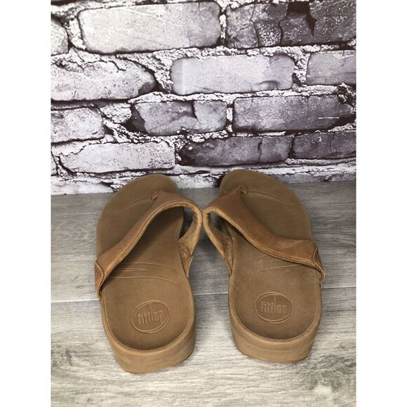 Fitflop Camel Tan Leather Flip Flop Wobble Board Sandals Women’s Sz 10M US/42EU - Picture 3 of 16